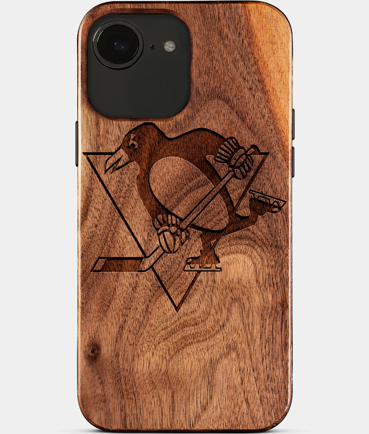 Eco-friendly Pittsburgh Penguins iPhone 17e Case - Carved Wood Custom Pittsburgh Penguins Gift For Him - Monogrammed Personalized iPhone 17e Cover By Aldergrove & Oak