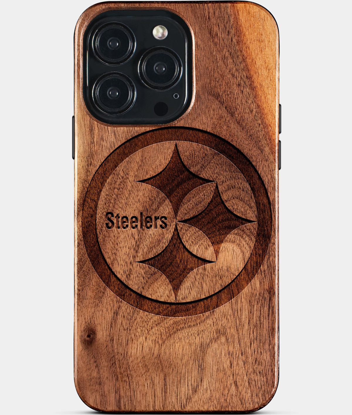 Custom Pittsburgh Steelers iPhone 15/15 Pro/15 Pro Max/15 Plus Case - Wood Steelers Cover - Eco-friendly Pittsburgh Steelers iPhone 15 Case - Carved Wood Custom Pittsburgh Steelers Gift For Him - Monogrammed Personalized iPhone 15 Cover By Aldergrove & Oak