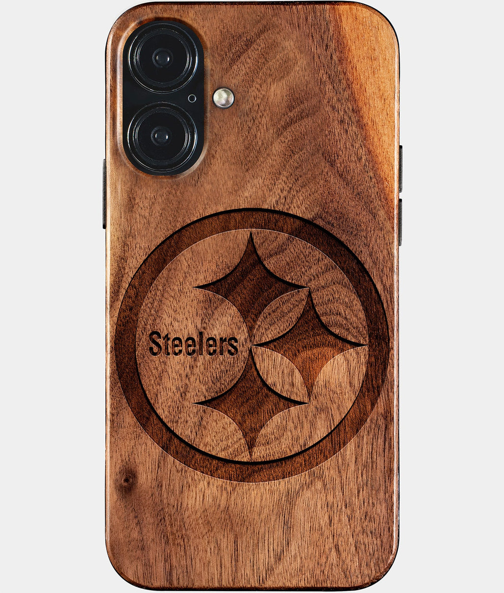 Eco-friendly Pittsburgh Steelers iPhone 17 Case - Carved Wood Custom Pittsburgh Steelers Gift For Him - Monogrammed Personalized iPhone 17 Cover By Aldergrove & Oak