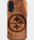 Eco-friendly Pittsburgh Steelers iPhone 17 Case - Carved Wood Custom Pittsburgh Steelers Gift For Him - Monogrammed Personalized iPhone 17 Cover By Aldergrove & Oak
