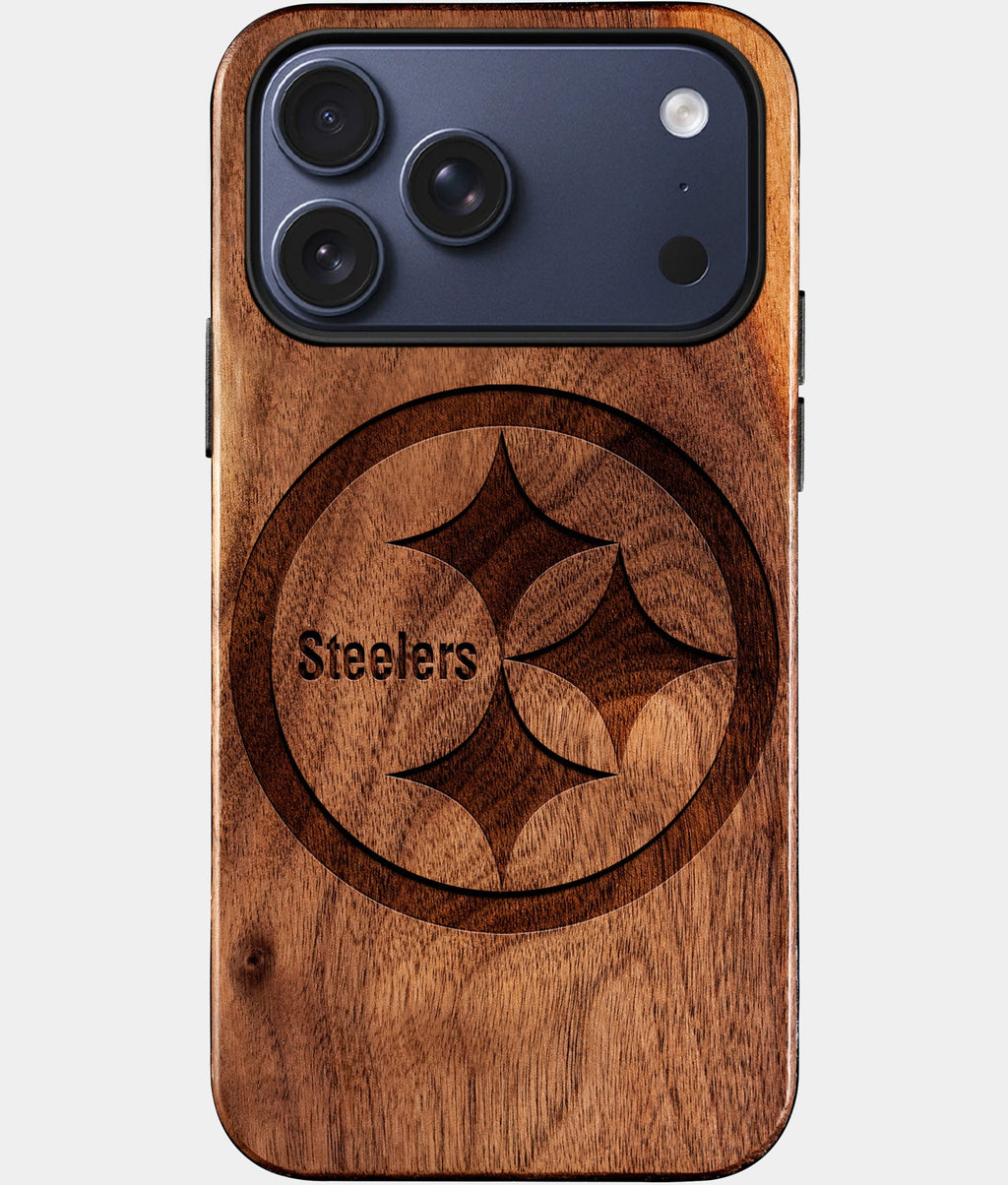 Custom Pittsburgh Steelers iPhone 17/17 Pro/17 Pro Max/17 Air Case - Wood Steelers Cover - Eco-friendly Pittsburgh Steelers iPhone 17 Case - Carved Wood Custom Pittsburgh Steelers Gift For Him - Monogrammed Personalized iPhone 17 Cover By Aldergrove & Oak
