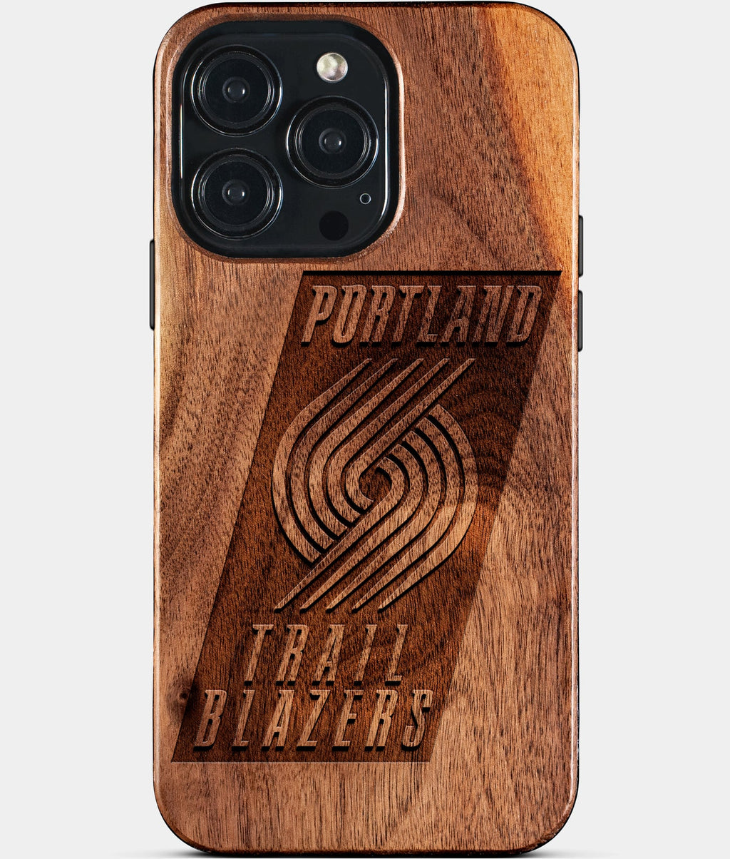 Custom Portland Trail Blazers iPhone 15/15 Pro/15 Pro Max/15 Plus Case - Wood TrailBlazers Cover - Eco-friendly Portland Trail Blazers iPhone 15 Case - Carved Wood Custom Portland Trail Blazers Gift For Him - Monogrammed Personalized iPhone 15 Cover By Aldergrove & Oak