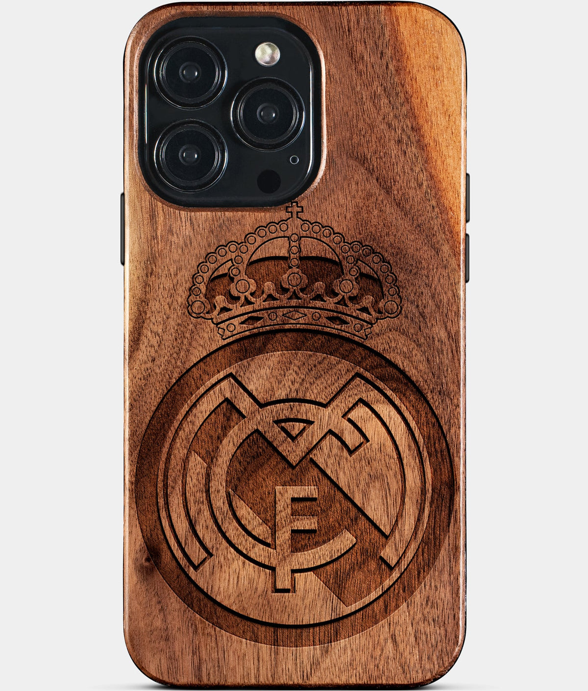 Custom Real Madrid C.F. iPhone 15/15 Pro/15 Pro Max/15 Plus Case - Wood Real Madrid C.F. Cover - Eco-friendly Real Madrid Cf iPhone 15 Case - Carved Wood Custom Real Madrid Cf Gift For Him - Monogrammed Personalized iPhone 15 Cover By Aldergrove & Oak