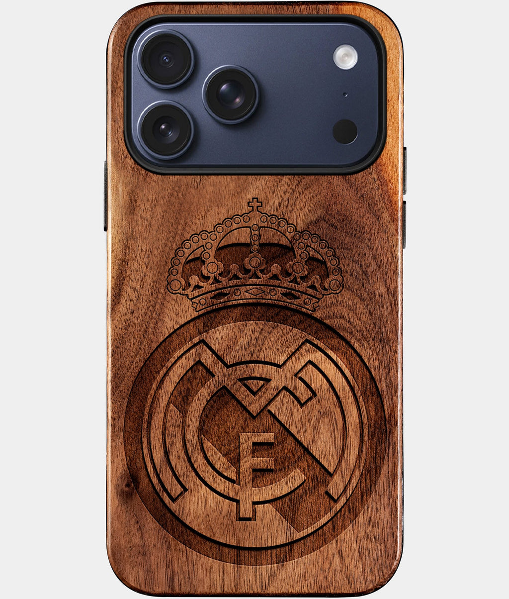 Custom Real Madrid C.F. iPhone 17/17 Pro/17 Pro Max/17 Air Case - Wood Real Madrid C.F. Cover - Eco-friendly Real Madrid Cf iPhone 17 Case - Carved Wood Custom Real Madrid Cf Gift For Him - Monogrammed Personalized iPhone 17 Cover By Aldergrove & Oak