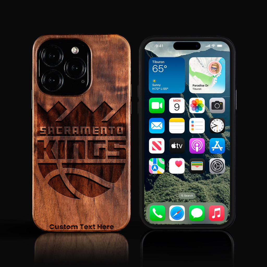 Custom Sacramento Kings iPhone 16/16 Pro/16 Pro Max/16 Plus Case - Carved Wood Kings Cover