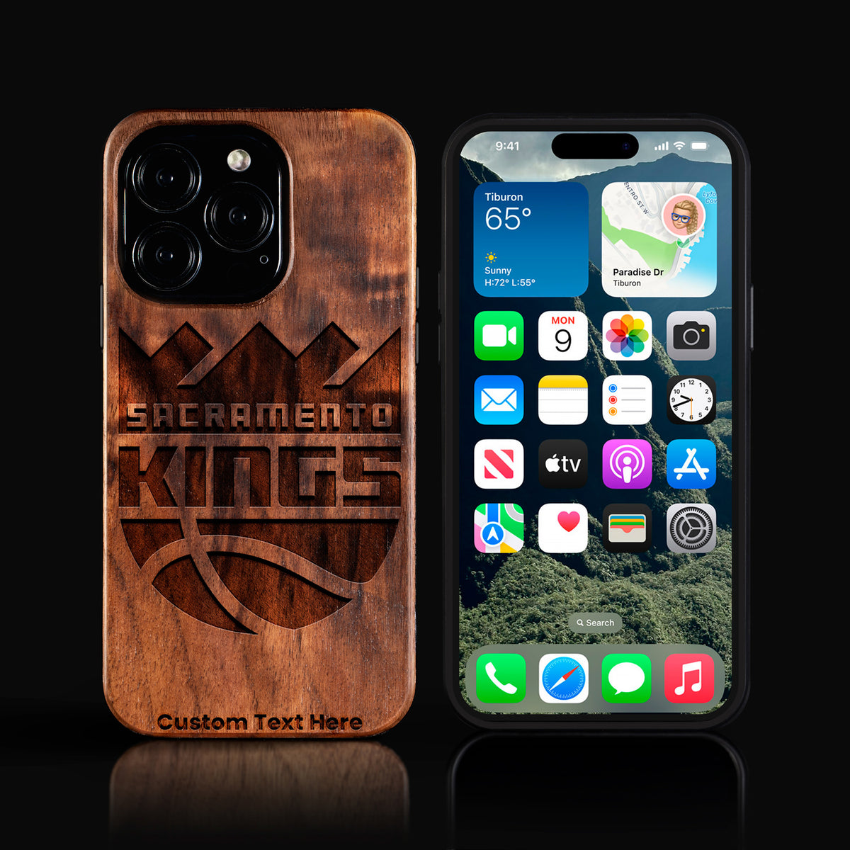 Custom Sacramento Kings iPhone 16/16 Pro/16 Pro Max/16 Plus Case - Carved Wood Kings Cover