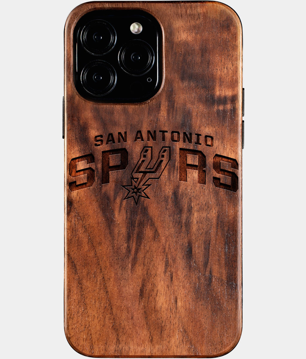 Custom San Antonio Spurs iPhone 16/16 Pro/16 Pro Max/16 Plus Case - Wood Spurs Cover - Eco-friendly San Antonio Spurs iPhone 16 Case - Carved Wood Custom San Antonio Spurs Gift For Him - Monogrammed Personalized iPhone 16 Cover By Aldergrove & Oak