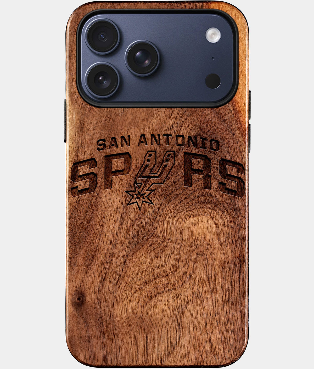Eco-friendly San Antonio Spurs iPhone 17 Pro Max Case - Carved Wood Custom San Antonio Spurs Gift For Him - Monogrammed Personalized iPhone 17 Pro Max Cover By Aldergrove & Oak
