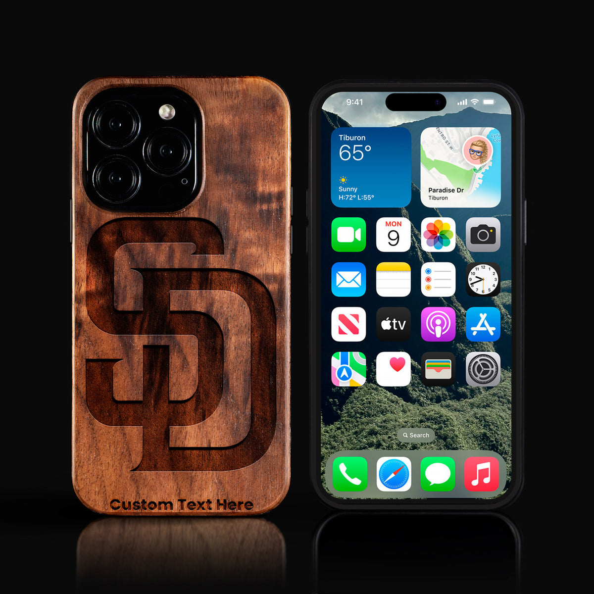 Custom San Diego Padres iPhone 16/16 Pro/16 Pro Max/16 Plus Case - Carved Wood Padres Cover