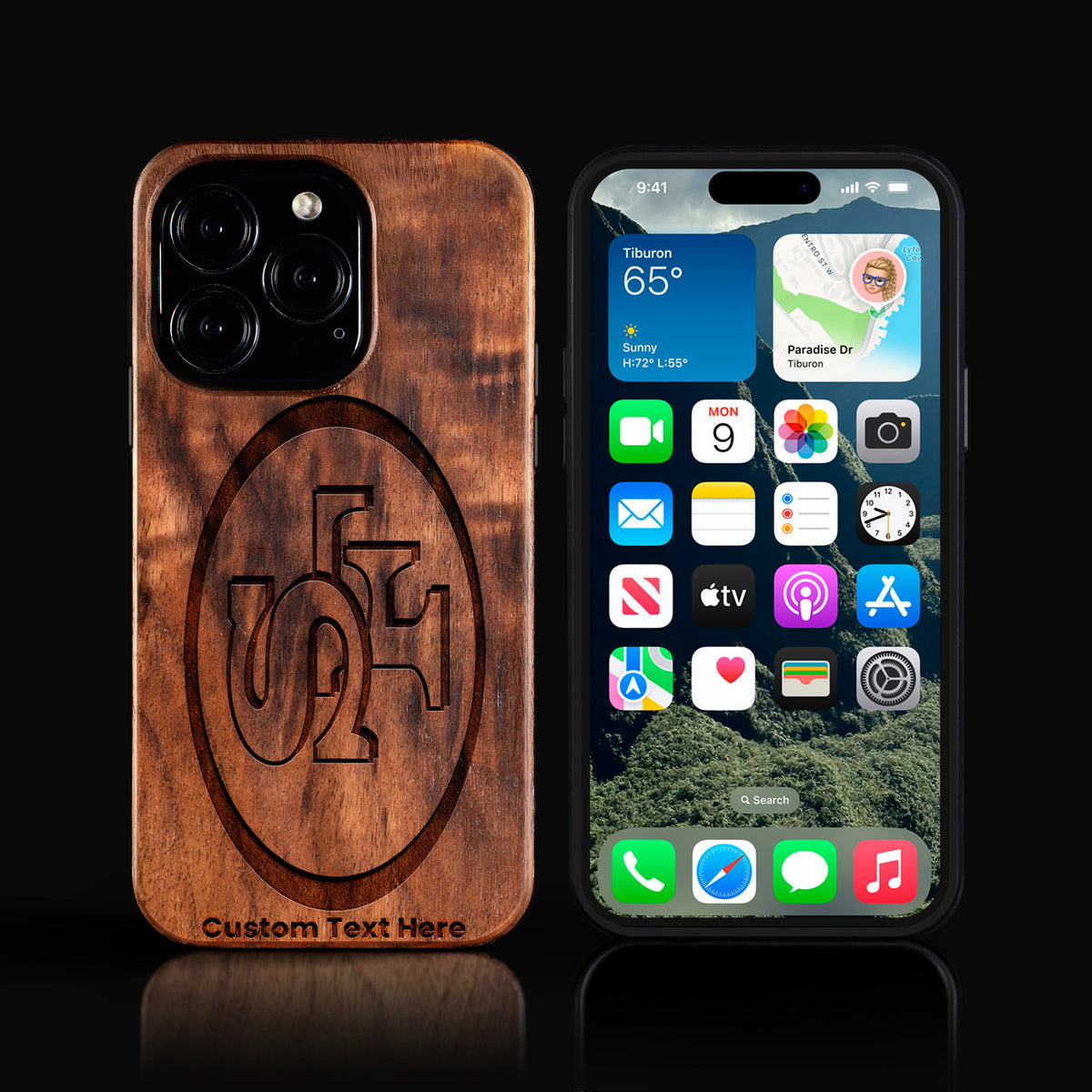 Custom San Francisco 49ers iPhone 16/16 Pro/16 Pro Max/16 Plus Case - Carved Wood 49ers Cover
