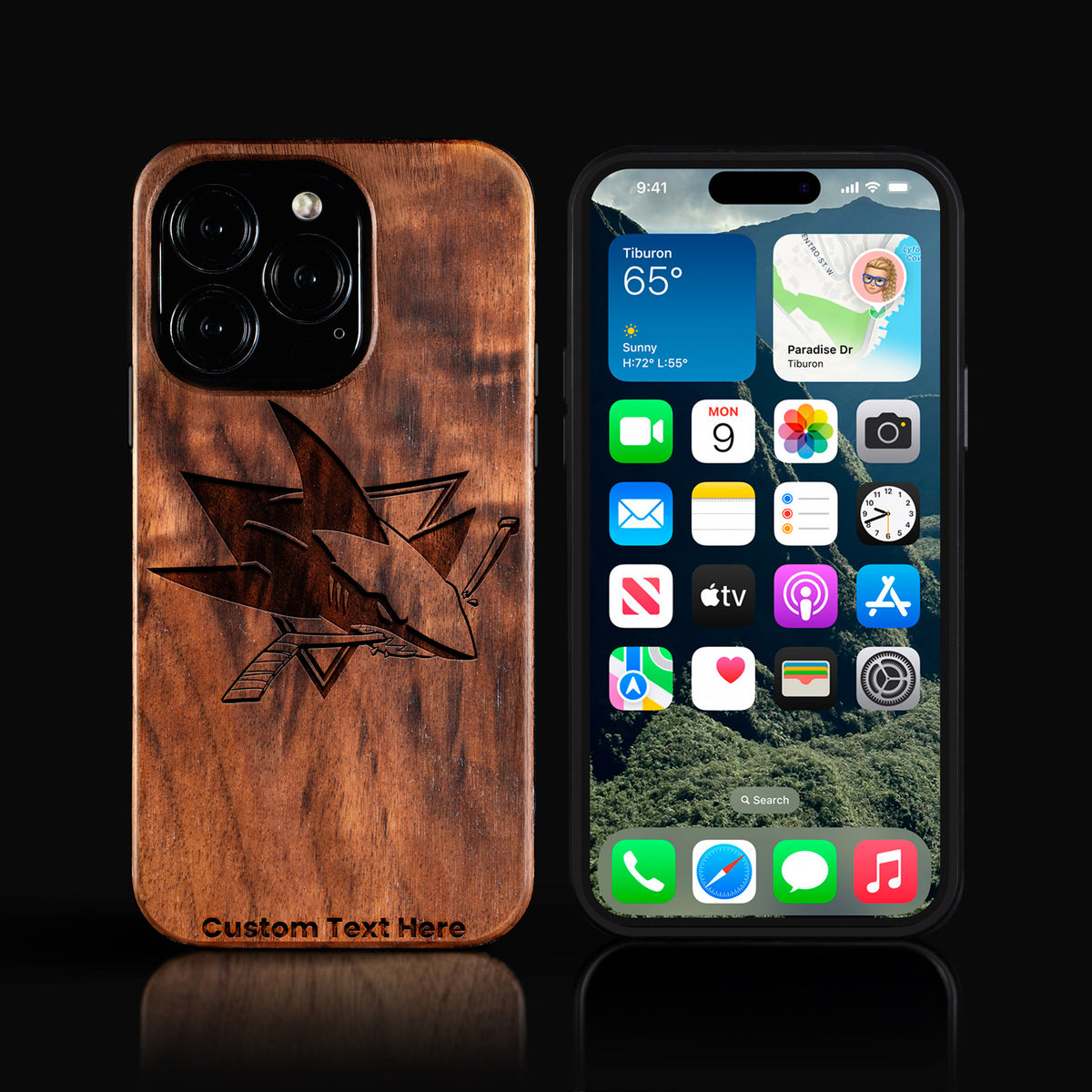 Custom San Jose Sharks iPhone 16/16 Pro/16 Pro Max/16 Plus Case - Carved Wood Sharks Cover