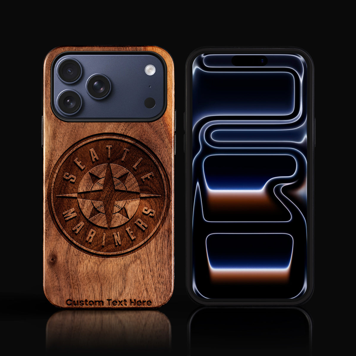 Custom Seattle Mariners iPhone 17/17 Pro/17 Pro Max/17 Air Case - Carved Wood Mariners Cover