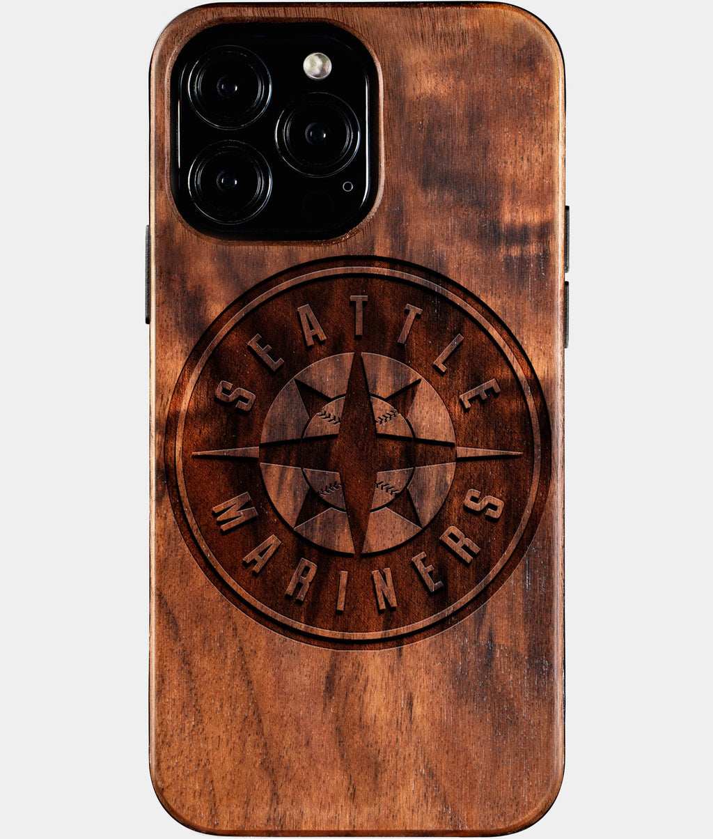 Custom Seattle Mariners iPhone 16/16 Pro/16 Pro Max/16 Plus Case - Wood Mariners Cover - Eco-friendly Seattle Mariners iPhone 16 Case - Carved Wood Custom Seattle Mariners Gift For Him - Monogrammed Personalized iPhone 16 Cover By Aldergrove & Oak