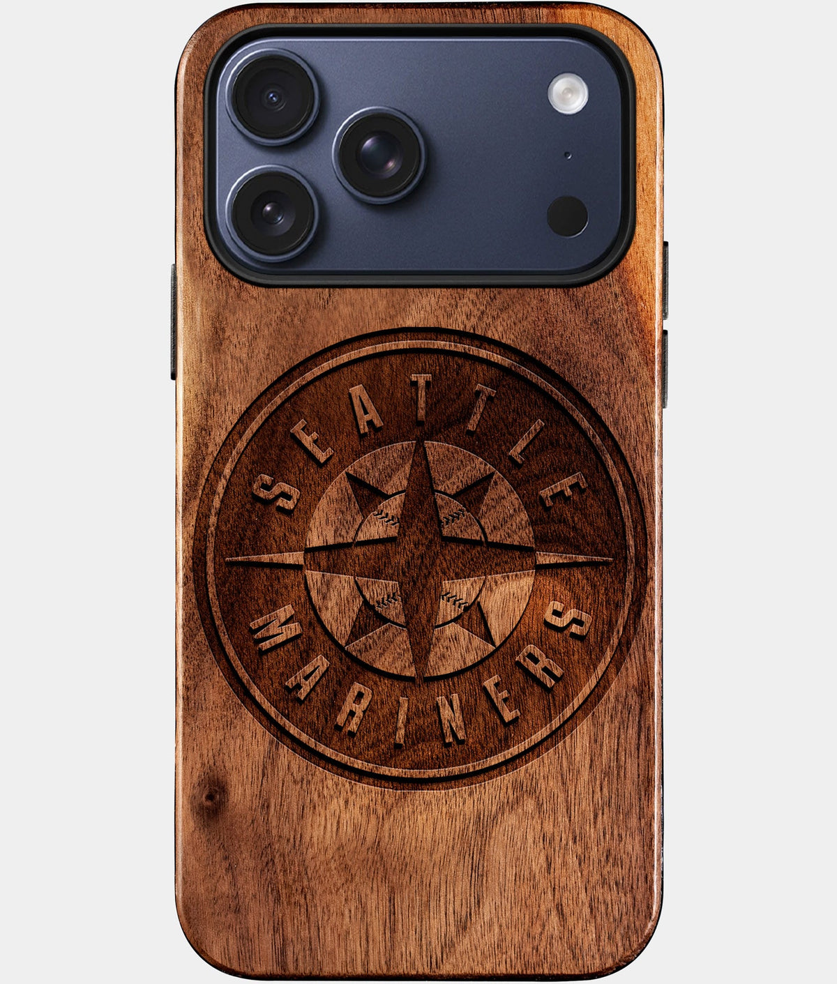 Eco-friendly Seattle Mariners iPhone 17 Pro Case - Carved Wood Custom Seattle Mariners Gift For Him - Monogrammed Personalized iPhone 17 Pro Cover By Aldergrove & Oak