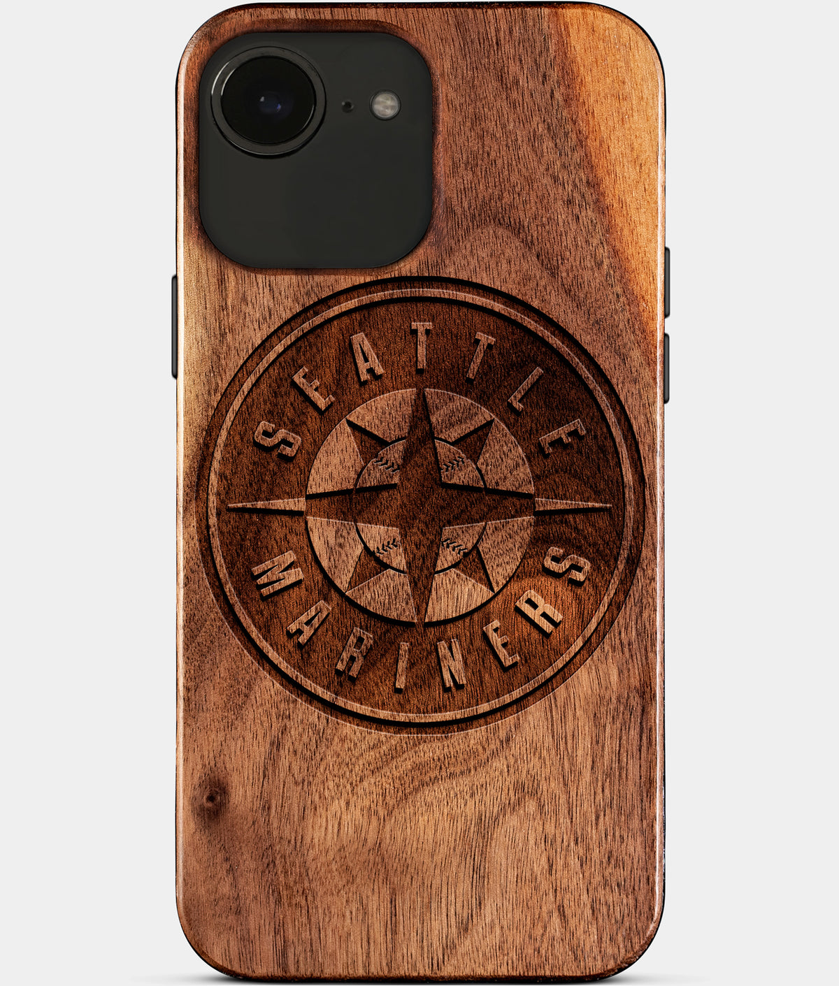 Eco-friendly Seattle Mariners iPhone 17e Case - Carved Wood Custom Seattle Mariners Gift For Him - Monogrammed Personalized iPhone 17e Cover By Aldergrove & Oak