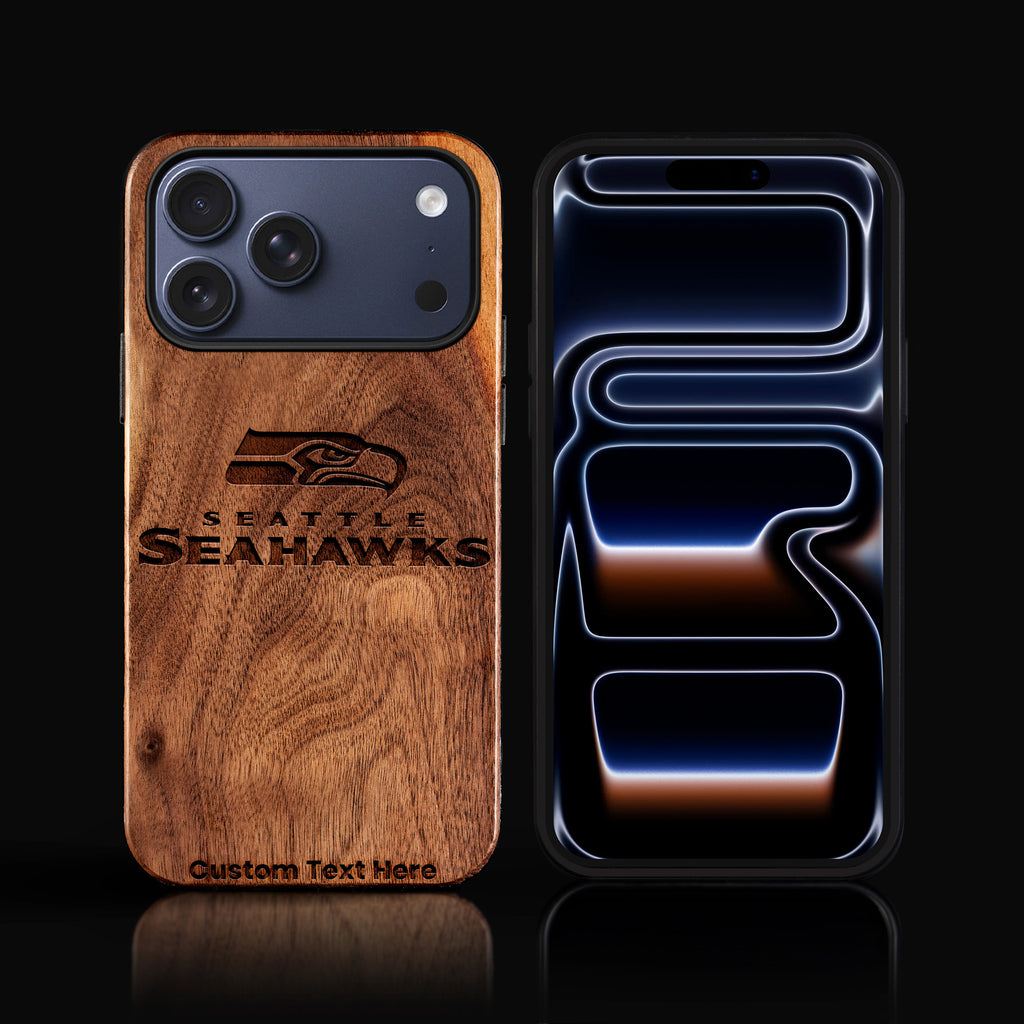 Custom Seattle Seahawks iPhone 17/17 Pro/17 Pro Max/17 Air Case - Carved Wood Seahawks Cover