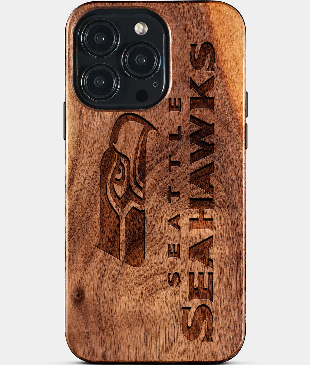Custom Seattle Seahawks iPhone 15/15 Pro/15 Pro Max/15 Plus Case - Wood Seahawks Cover - Eco-friendly Seattle Seahawks iPhone 15 Case - Carved Wood Custom Seattle Seahawks Gift For Him - Monogrammed Personalized iPhone 15 Cover By Aldergrove & Oak