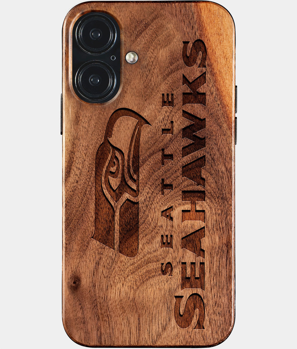 Eco-friendly Seattle Seahawks iPhone 17 Case - Carved Wood Custom Seattle Seahawks Gift For Him - Monogrammed Personalized iPhone 17 Cover By Aldergrove & Oak