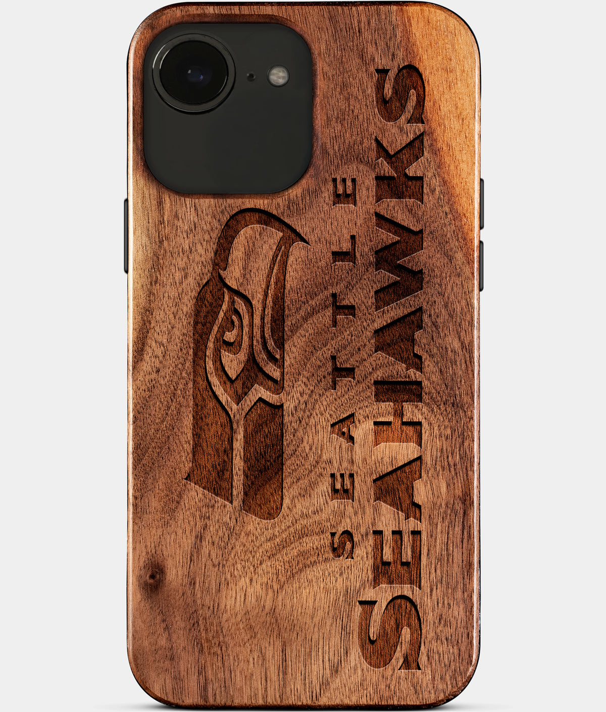 Eco-friendly Seattle Seahawks iPhone 17e Case - Carved Wood Custom Seattle Seahawks Gift For Him - Monogrammed Personalized iPhone 17e Cover By Aldergrove & Oak