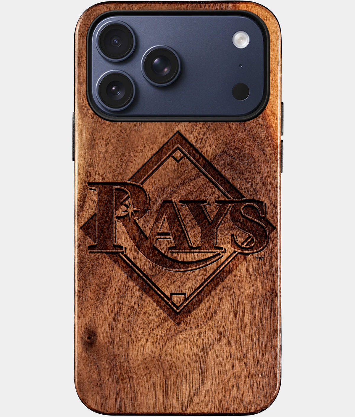 Eco-friendly Tampa Bay Rays iPhone 17 Pro Case - Carved Wood Custom Tampa Bay Rays Gift For Him - Monogrammed Personalized iPhone 17 Pro Cover By Aldergrove & Oak