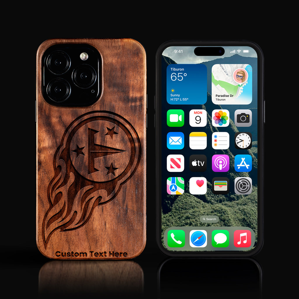 Custom Tennessee Titans iPhone 16/16 Pro/16 Pro Max/16 Plus Case - Carved Wood Tennessee Titans Cover
