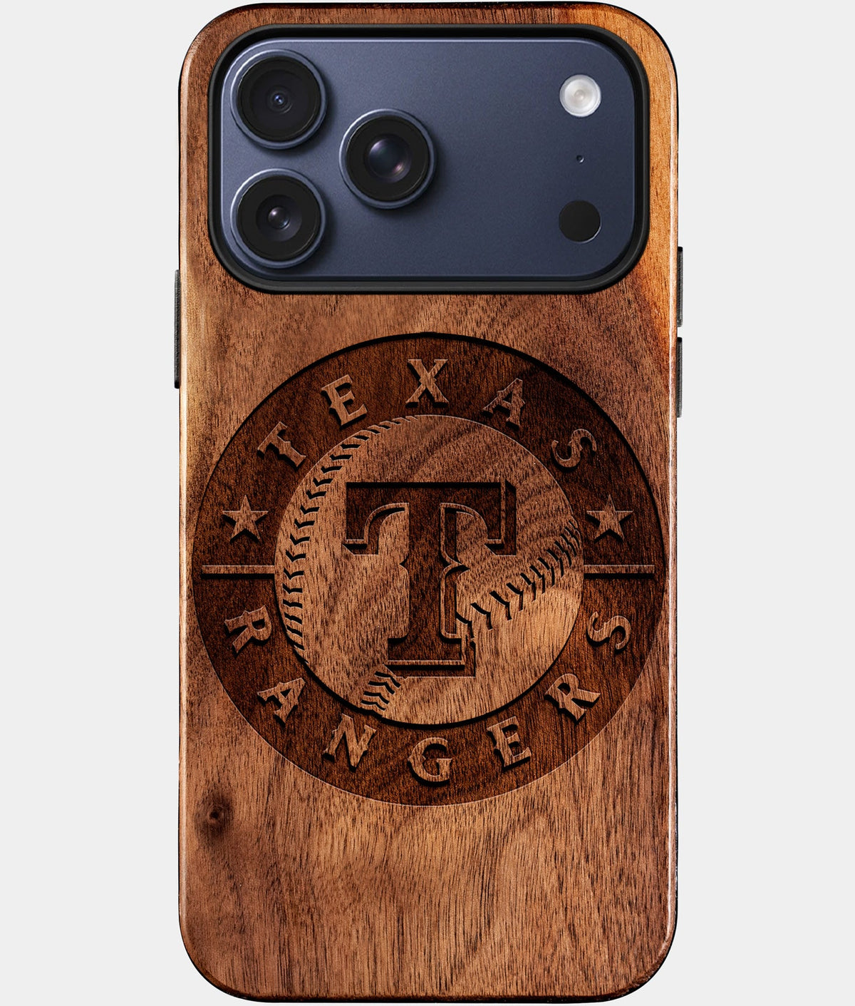 Eco-friendly Texas Rangers iPhone 17 Pro Case - Carved Wood Custom Texas Rangers Gift For Him - Monogrammed Personalized iPhone 17 Pro Cover By Aldergrove & Oak