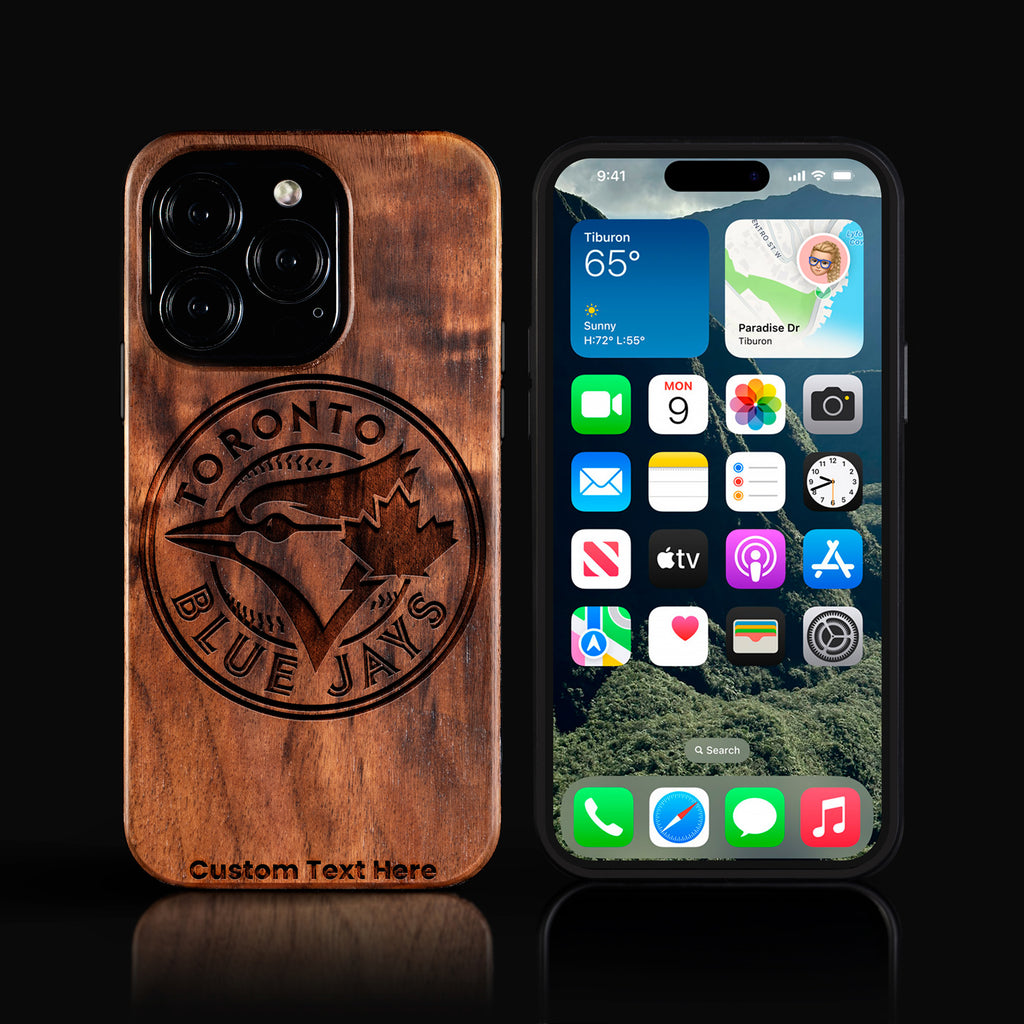 Custom Toronto Blue Jays iPhone 16/16 Pro/16 Pro Max/16 Plus Case - Carved Wood Blue Jays Cover