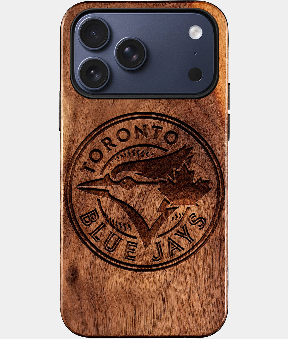Eco-friendly Toronto Blue Jays iPhone 17 Pro Max Case - Carved Wood Custom Toronto Blue Jays Gift For Him - Monogrammed Personalized iPhone 17 Pro Max Cover By Aldergrove & Oak