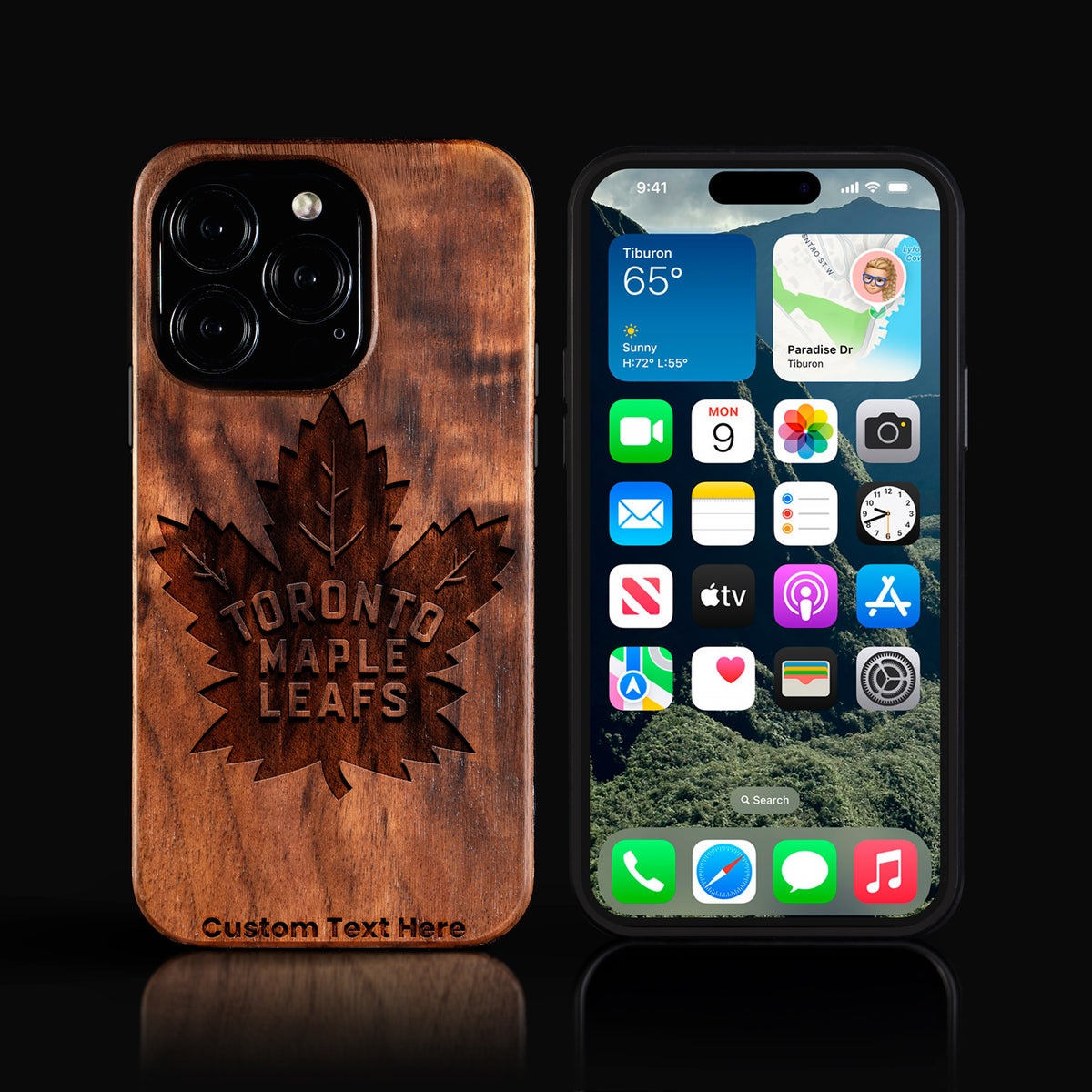 Custom Toronto Maple Leafs iPhone 16/16 Pro/16 Pro Max/16 Plus Case - Carved Wood Maple Leafs Cover