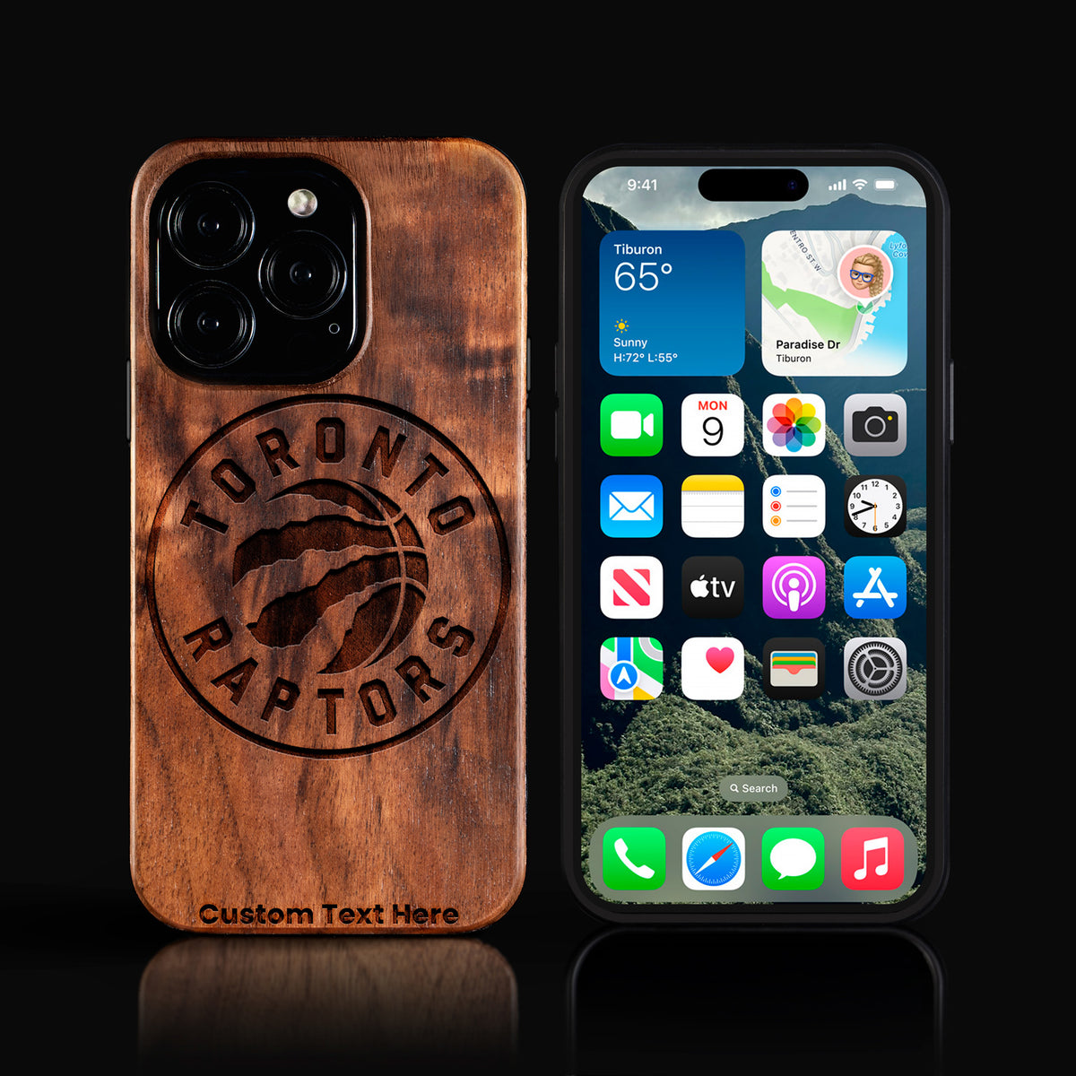 Custom Toronto Raptors iPhone 16/16 Pro/16 Pro Max/16 Plus Case - Carved Wood Raptors Cover