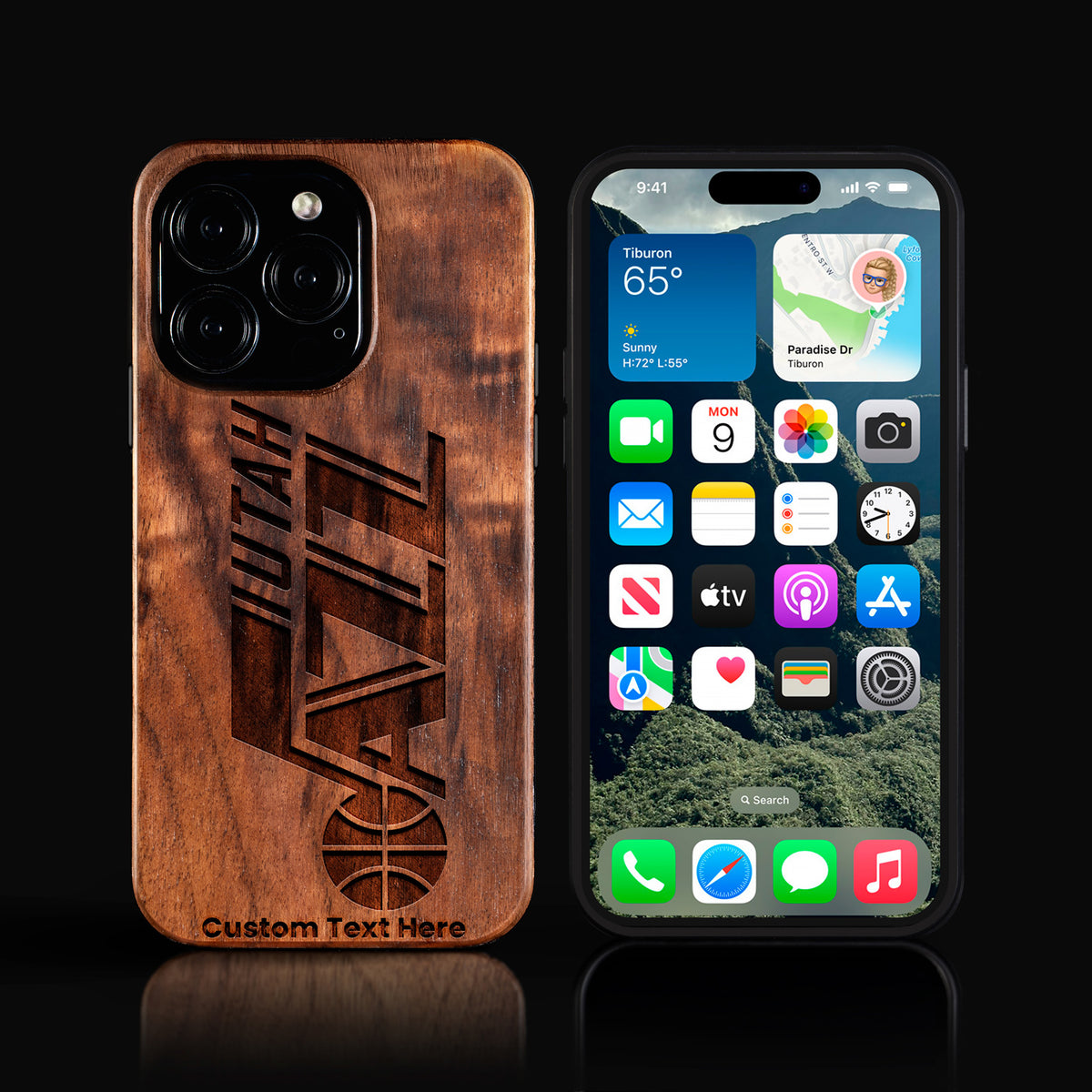 Custom Utah Jazz iPhone 16/16 Pro/16 Pro Max/16 Plus Case - Carved Wood Utah Jazz Cover