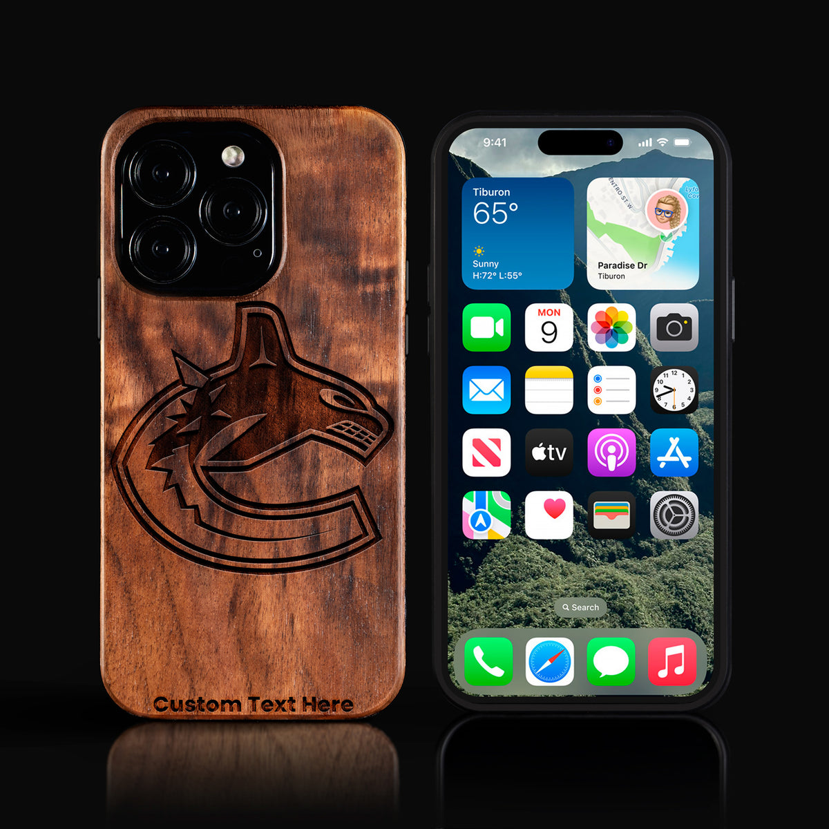 Custom Vancouver Canucks iPhone 16/16 Pro/16 Pro Max/16 Plus Case - Carved Wood Canucks Cover