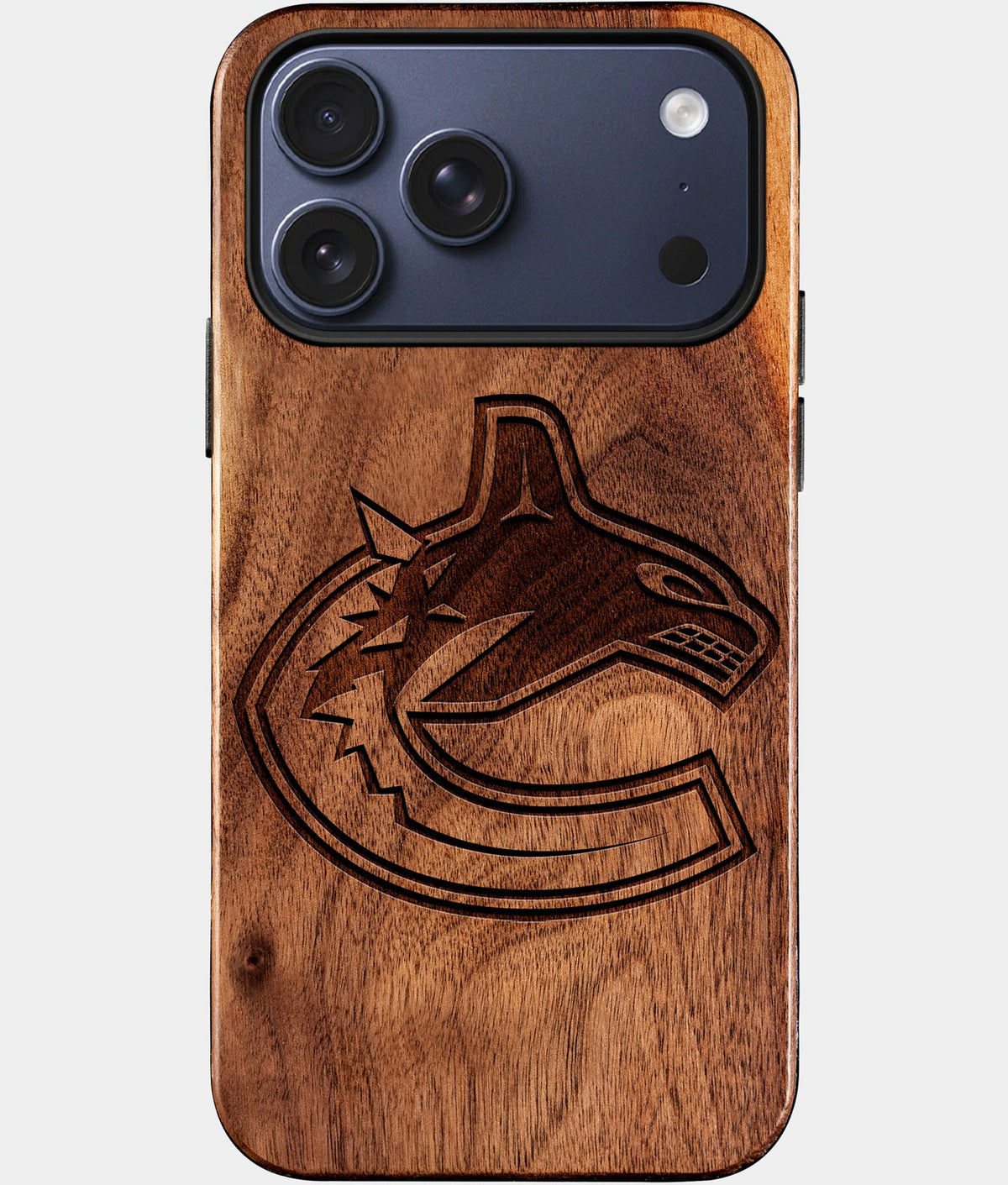 Eco-friendly Vancouver Canucks iPhone 17 Pro Max Case - Carved Wood Custom Vancouver Canucks Gift For Him - Monogrammed Personalized iPhone 17 Pro Max Cover By Aldergrove & Oak