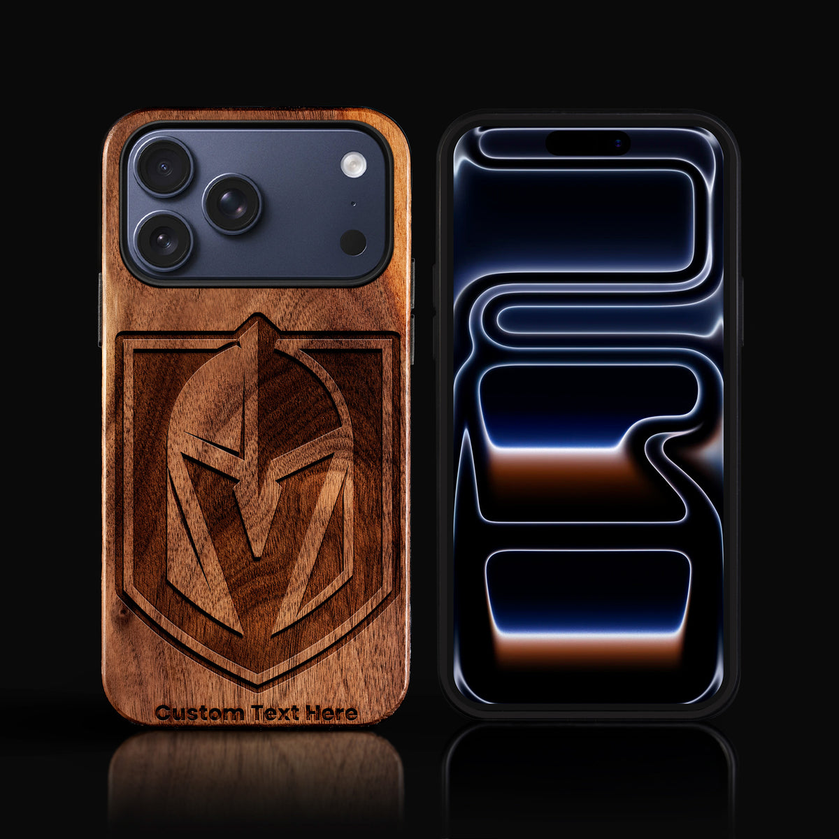 Custom Vegas Golden Knights iPhone 17/17 Pro/17 Pro Max/17 Air Case - Carved Wood Golden Knights Cover