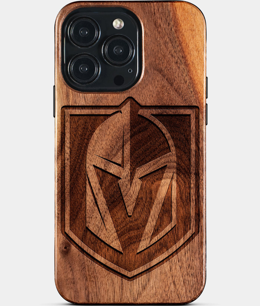 Custom Vegas Golden Knights iPhone 15/15 Pro/15 Pro Max/15 Plus Case - Wood Golden Knights Cover - Eco-friendly Vegas Golden Knights iPhone 15 Case - Carved Wood Custom Vegas Golden Knights Gift For Him - Monogrammed Personalized iPhone 15 Cover By Aldergrove & Oak