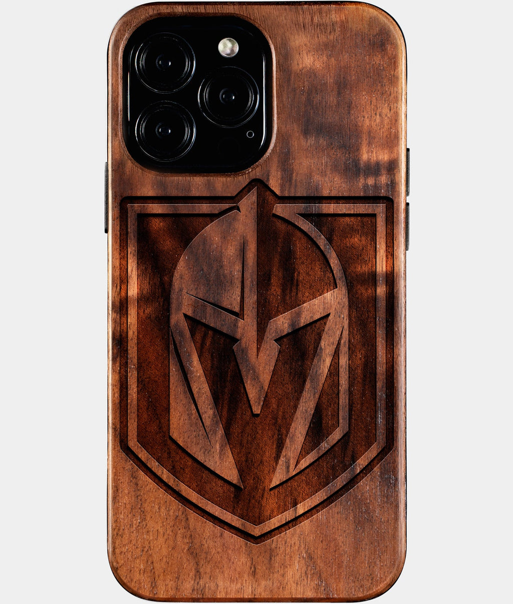 Custom Vegas Golden Knights iPhone 16/16 Pro/16 Pro Max/16 Plus Case - Wood Golden Knights Cover - Eco-friendly Vegas Golden Knights iPhone 16 Case - Carved Wood Custom Vegas Golden Knights Gift For Him - Monogrammed Personalized iPhone 16 Cover By Aldergrove & Oak