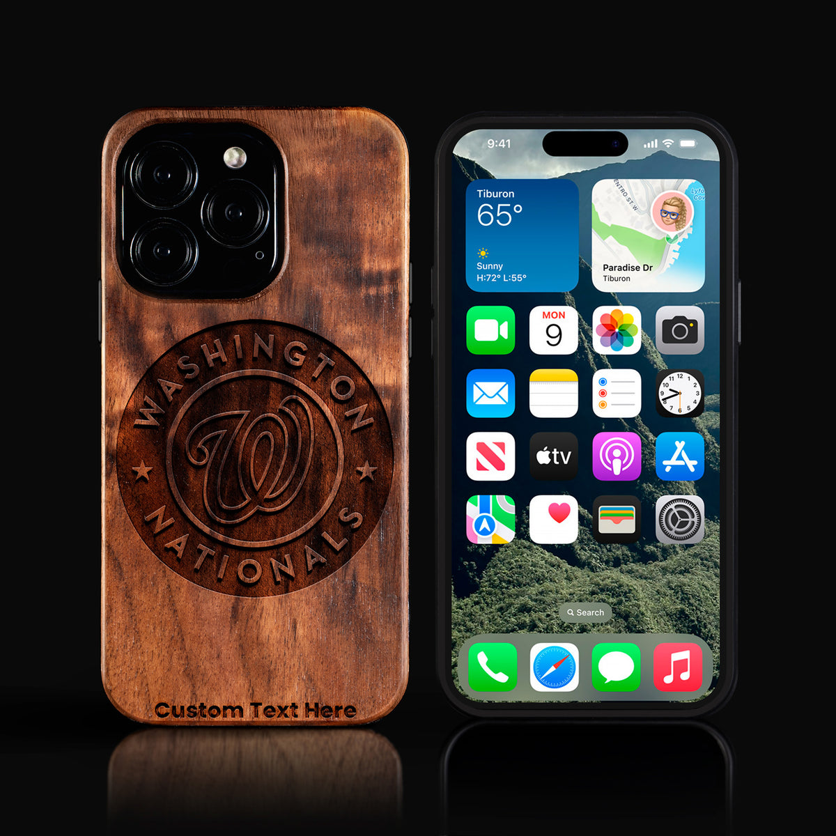 Custom Washington Nationals iPhone 16/16 Pro/16 Pro Max/16 Plus Case - Carved Wood Nationals Cover