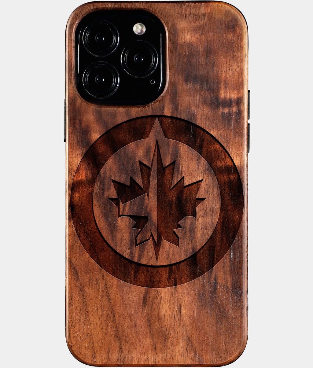 Custom Winnipeg Jets iPhone 16/16 Pro/16 Pro Max/16 Plus Case - Wood Winnipeg Jets Cover - Eco-friendly Winnipeg Jets iPhone 16 Case - Carved Wood Custom Winnipeg Jets Gift For Him - Monogrammed Personalized iPhone 16 Cover By Aldergrove & Oak