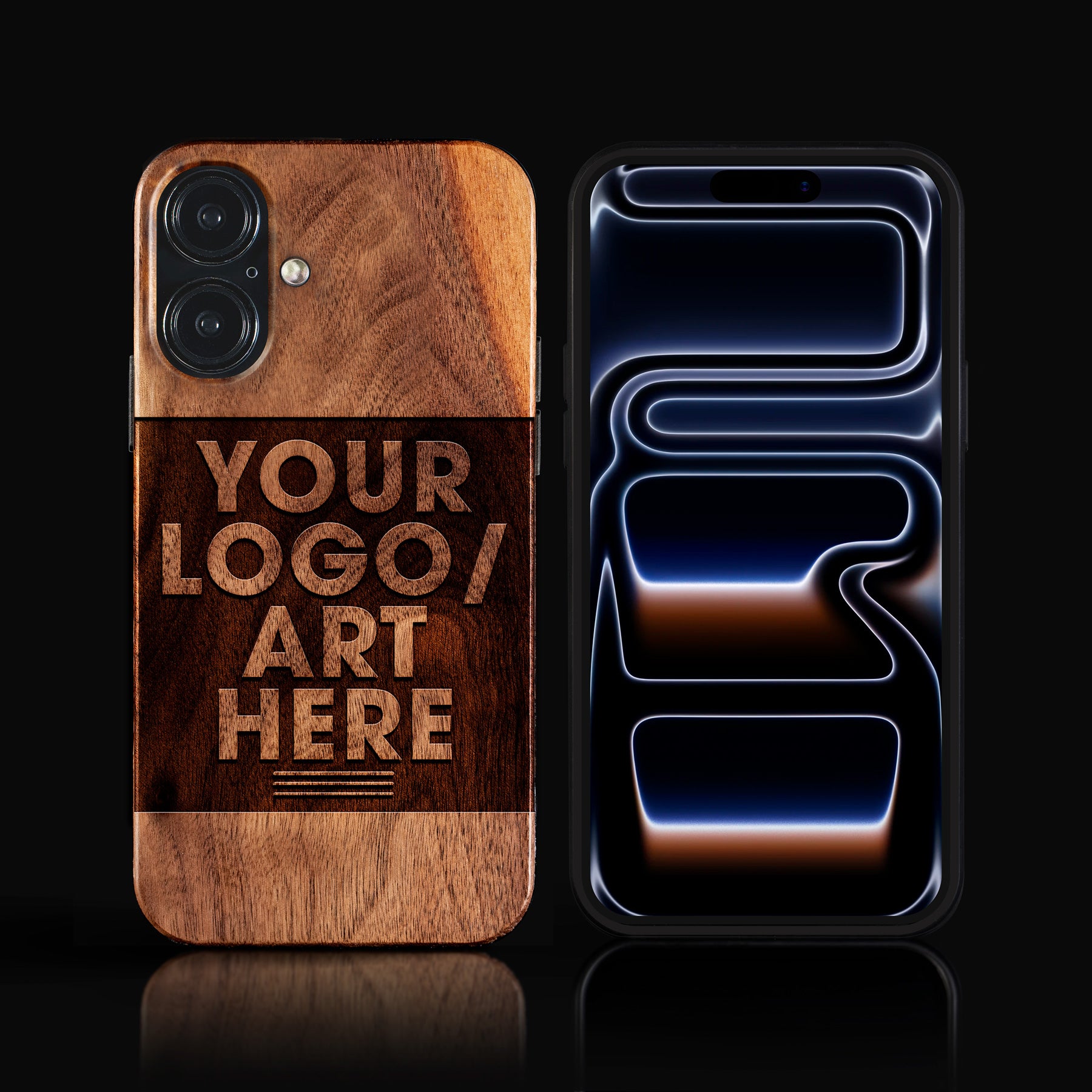 Personalized carved iPhone 17 case, crafted from natural wood. Our custom carved iPhone 17 covers offer natural protection and a unique touch for your device. Protect your phone from drops up to 25 feet. Includes Free Shipping and a Lifetime Warranty