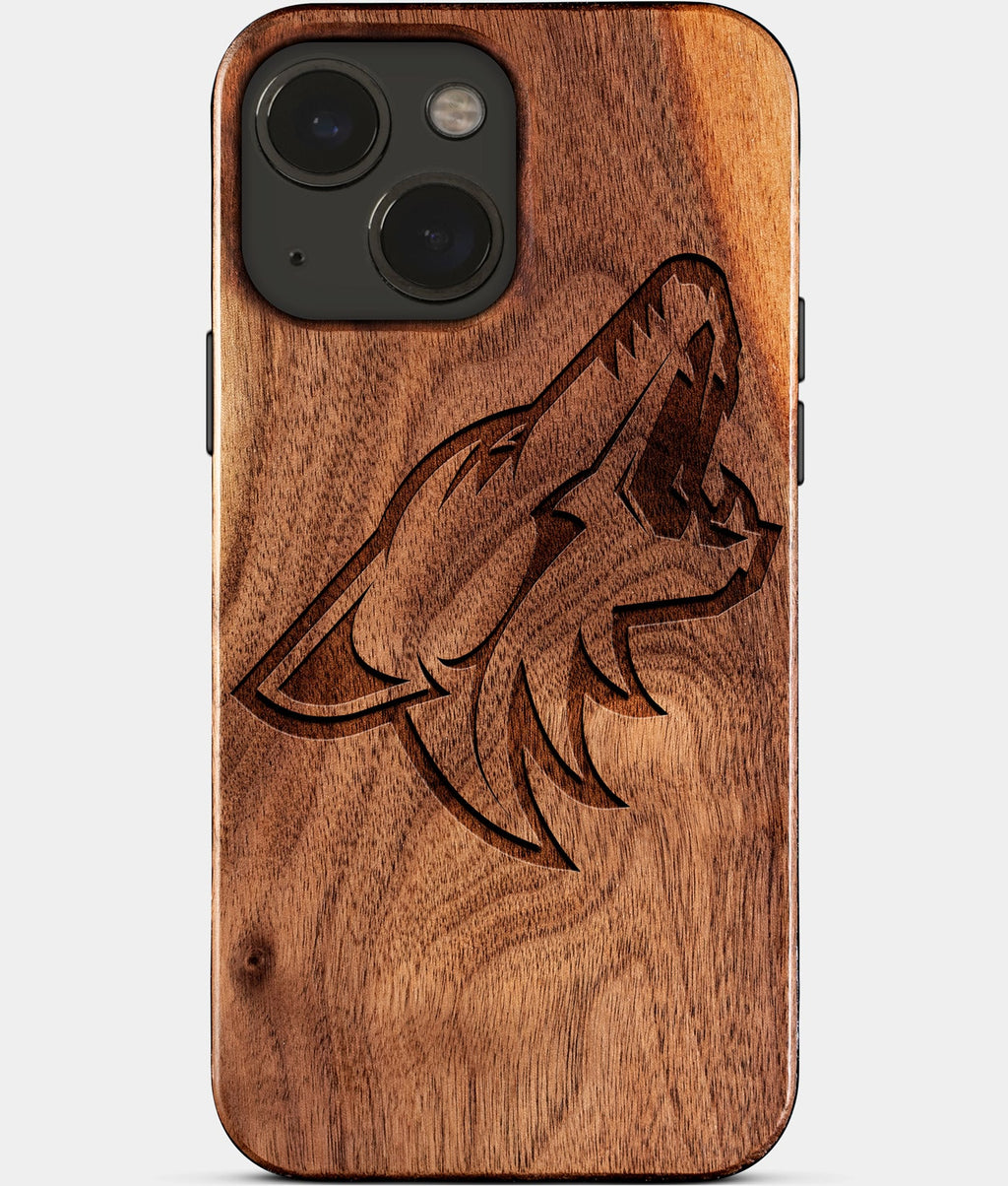 Eco-friendly Arizona Coyotes iPhone 15 Case - Carved Wood Custom Arizona Coyotes Gift For Him - Monogrammed Personalized iPhone 15 Cover By Aldergrove & Oak