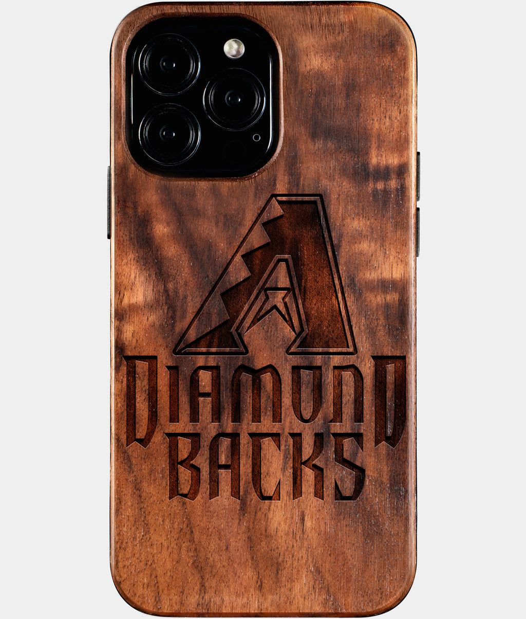 Custom Arizona Diamondbacks iPhone 16/16 Pro/16 Pro Max/16 Plus Case - Wood Arizona Diamondbacks Cover - Eco-friendly Arizona Diamondbacks iPhone 16 Case - Carved Wood Custom Arizona Diamondbacks Gift For Him - Monogrammed Personalized iPhone 16 Cover By Aldergrove & Oak
