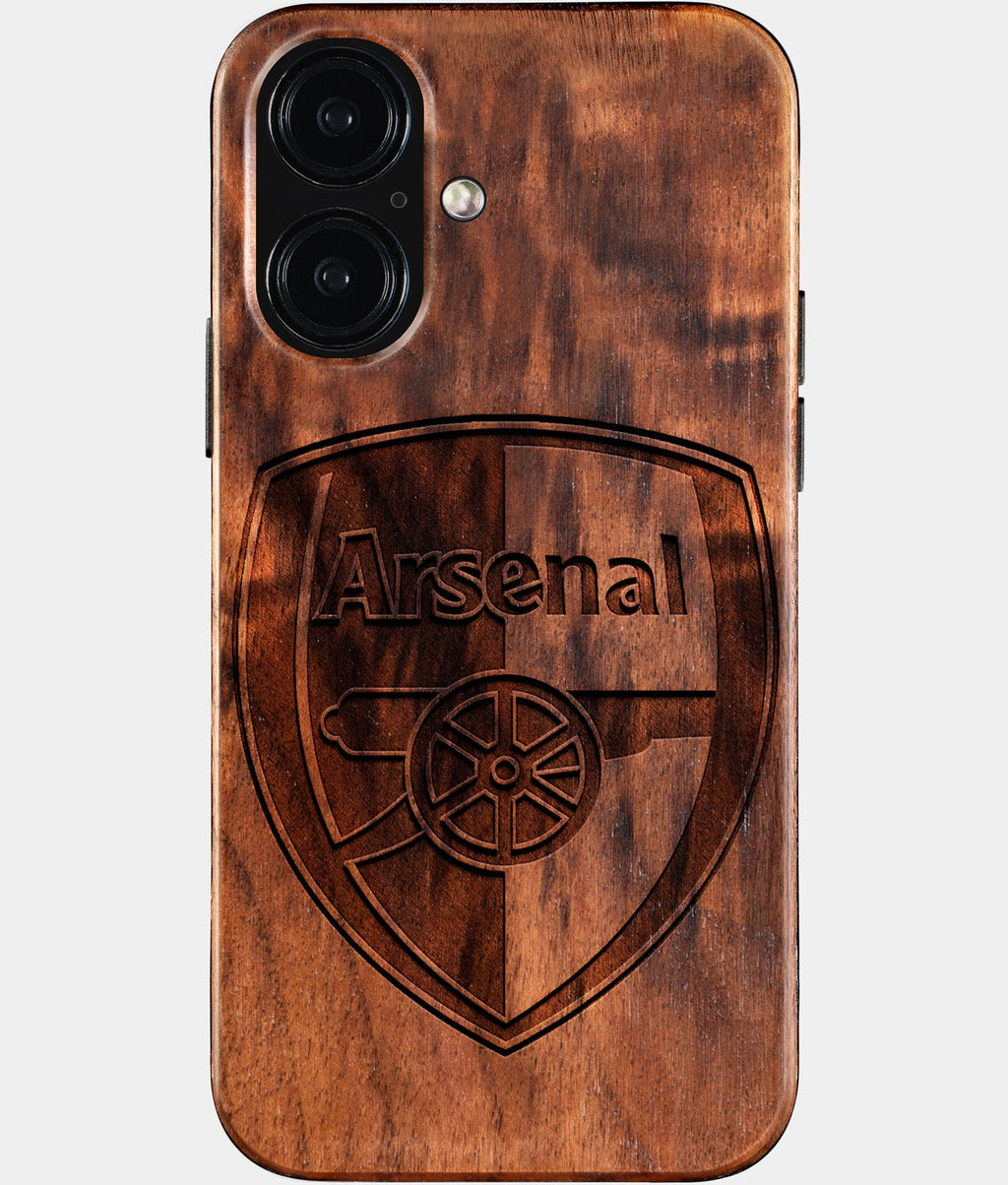 Eco-friendly Arsenal FC iPhone 16 Case - Carved Wood Custom Arsenal FC Gift For Him - Monogrammed Personalized iPhone 16 Cover By Aldergrove & Oak