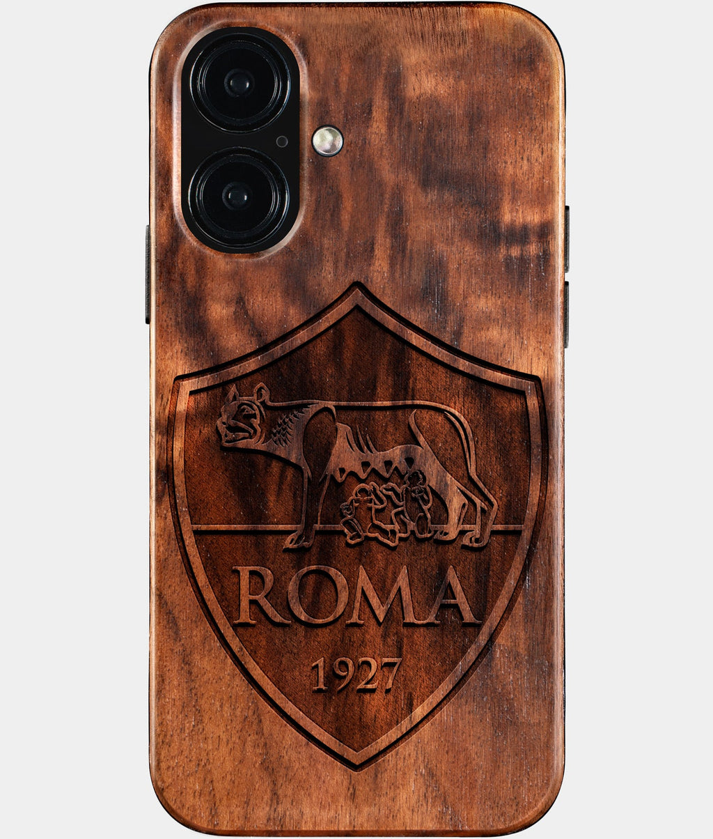 Eco-friendly AS Roma iPhone 16 Case - Carved Wood Custom AS Roma Gift For Him - Monogrammed Personalized iPhone 16 Cover By Aldergrove & Oak