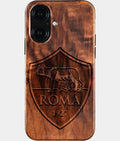 Eco-friendly AS Roma iPhone 16 Case - Carved Wood Custom AS Roma Gift For Him - Monogrammed Personalized iPhone 16 Cover By Aldergrove & Oak