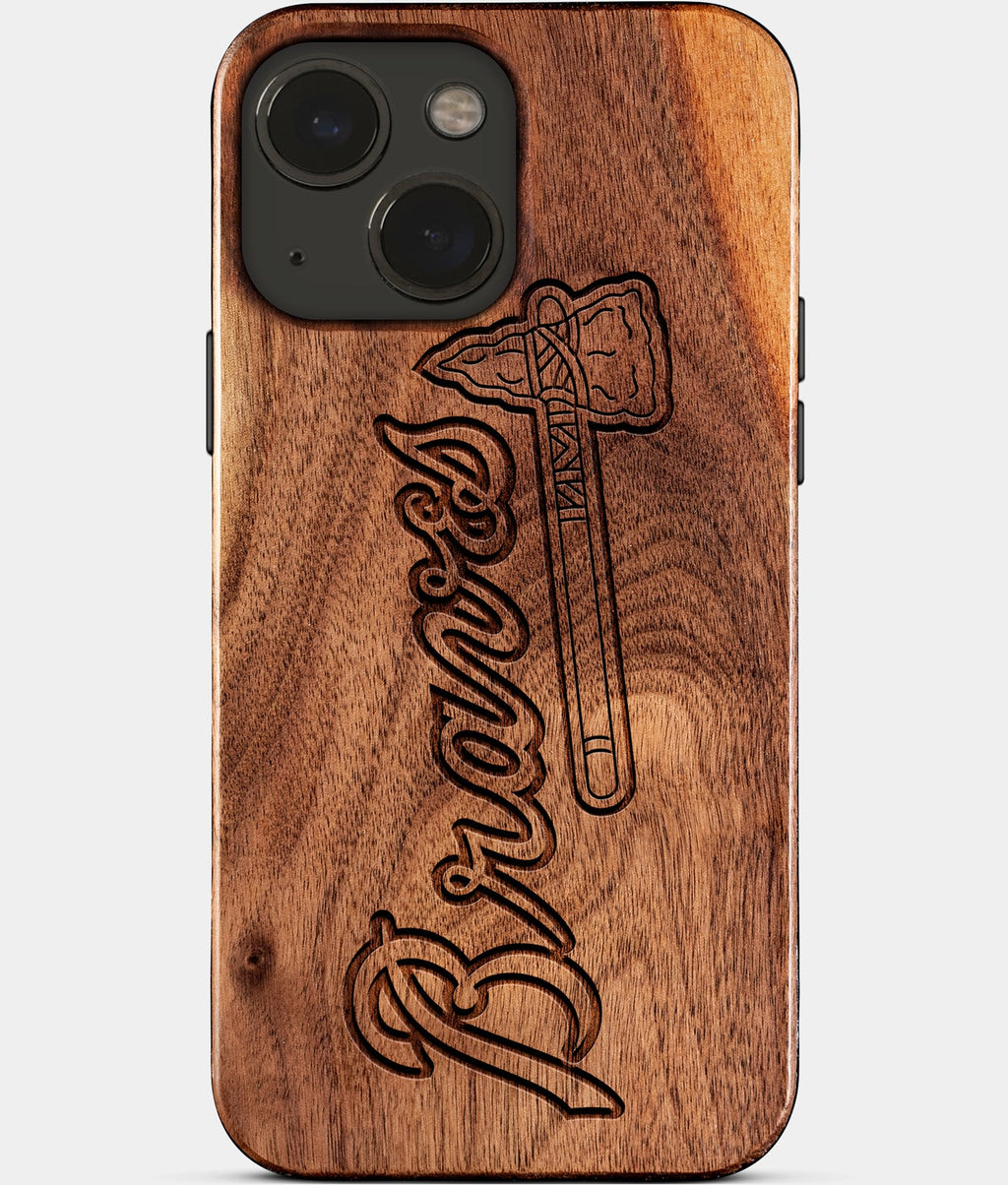 Eco-friendly Atlanta Braves iPhone 15 Case - Carved Wood Custom Atlanta Braves Gift For Him - Monogrammed Personalized iPhone 15 Cover By Aldergrove & Oak
