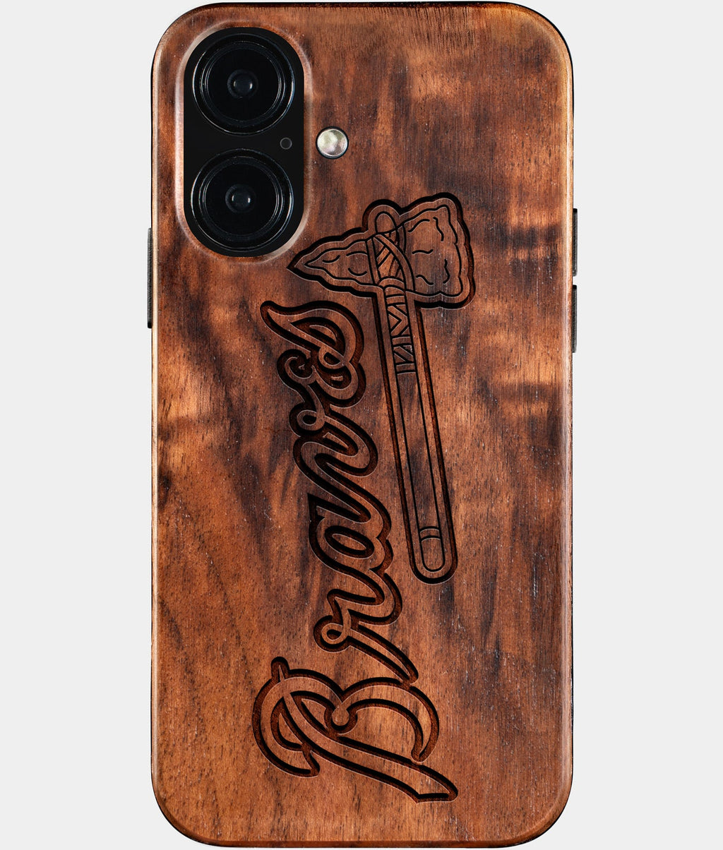 Eco-friendly Atlanta Braves iPhone 16 Case - Carved Wood Custom Atlanta Braves Gift For Him - Monogrammed Personalized iPhone 16 Cover By Aldergrove & Oak