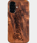 Eco-friendly Atlanta Braves iPhone 16 Case - Carved Wood Custom Atlanta Braves Gift For Him - Monogrammed Personalized iPhone 16 Cover By Aldergrove & Oak