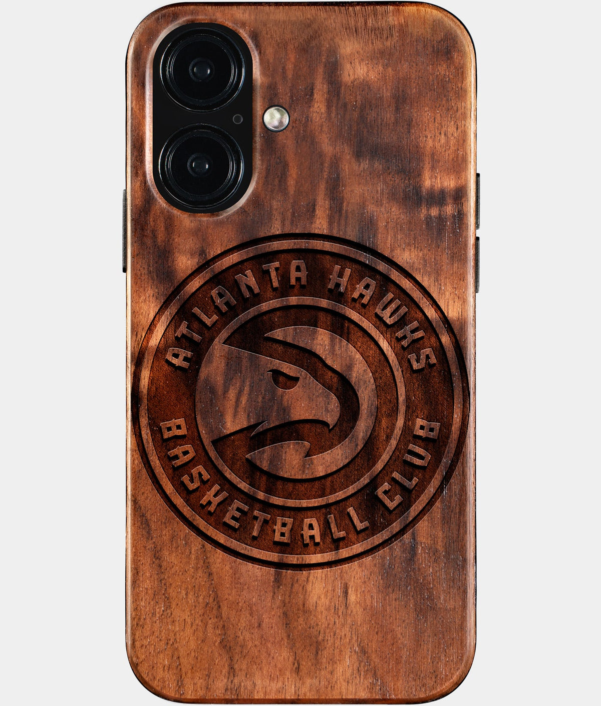 Eco-friendly Atlanta Hawks iPhone 16 Case - Carved Wood Custom Atlanta Hawks Gift For Him - Monogrammed Personalized iPhone 16 Cover By Aldergrove & Oak