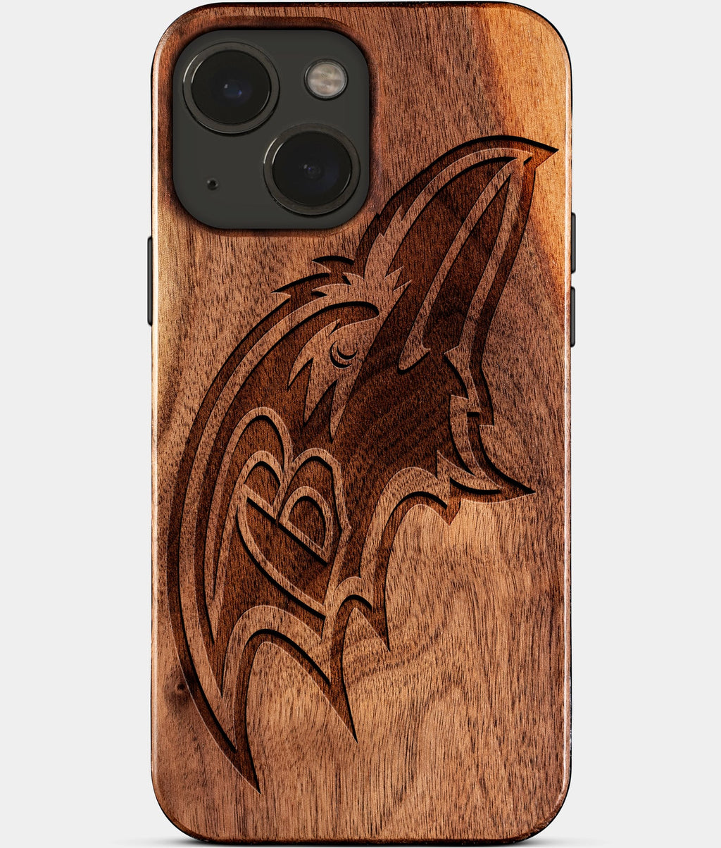 Eco-friendly Baltimore Ravens iPhone 15 Case - Carved Wood Custom Baltimore Ravens Gift For Him - Monogrammed Personalized iPhone 15 Cover By Aldergrove & Oak