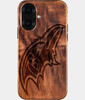 Eco-friendly Baltimore Ravens iPhone 16 Case - Carved Wood Custom Baltimore Ravens Gift For Him - Monogrammed Personalized iPhone 16 Cover By Aldergrove & Oak